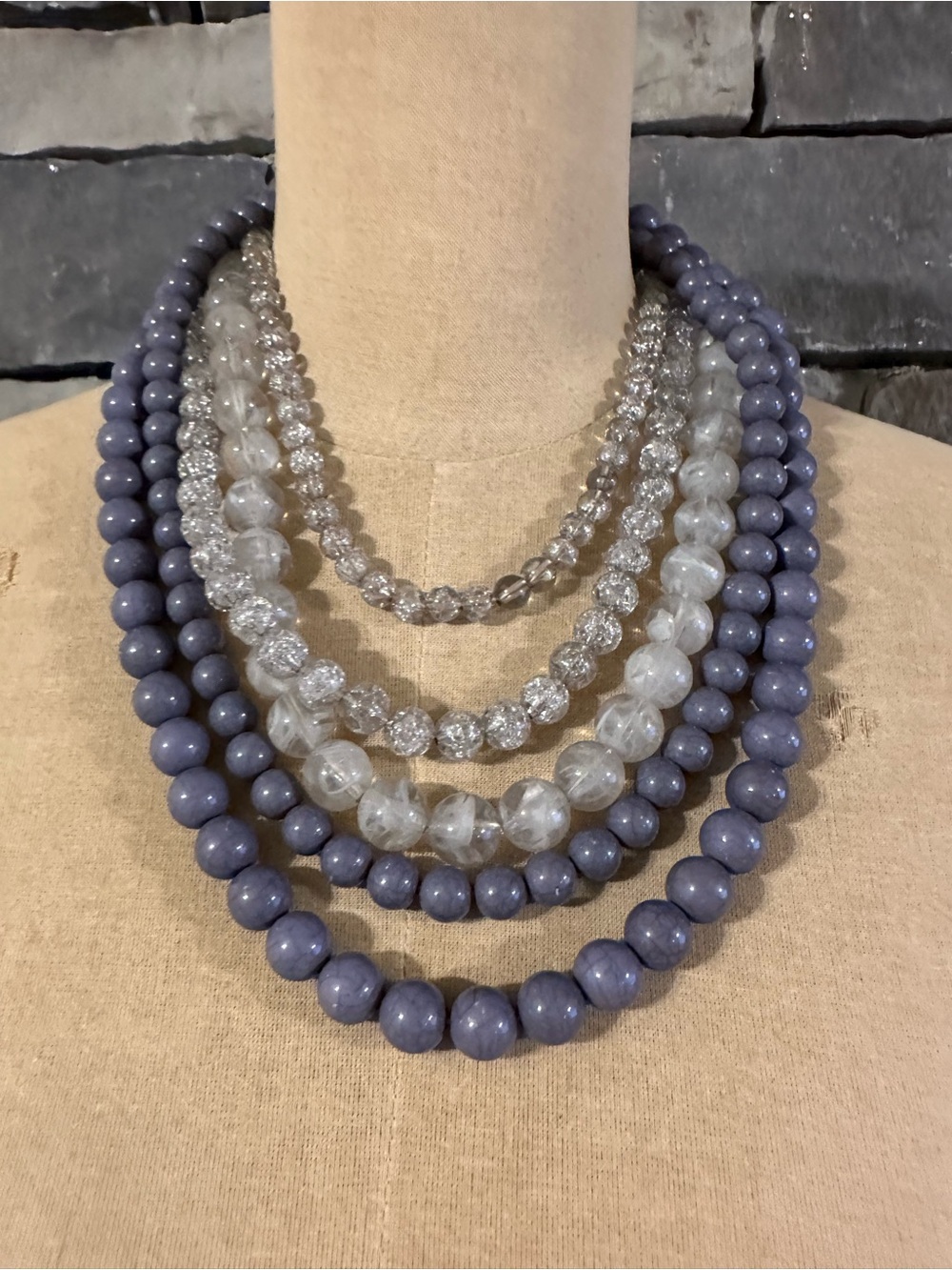 Elegant Lavender and Clear Beaded Layered Necklace with earrings